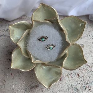 Silver + Turquoise Boho Evil Eye Stud Earrings